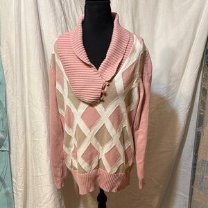 liz & co. Pink and Cream Cowl Neck Sweater